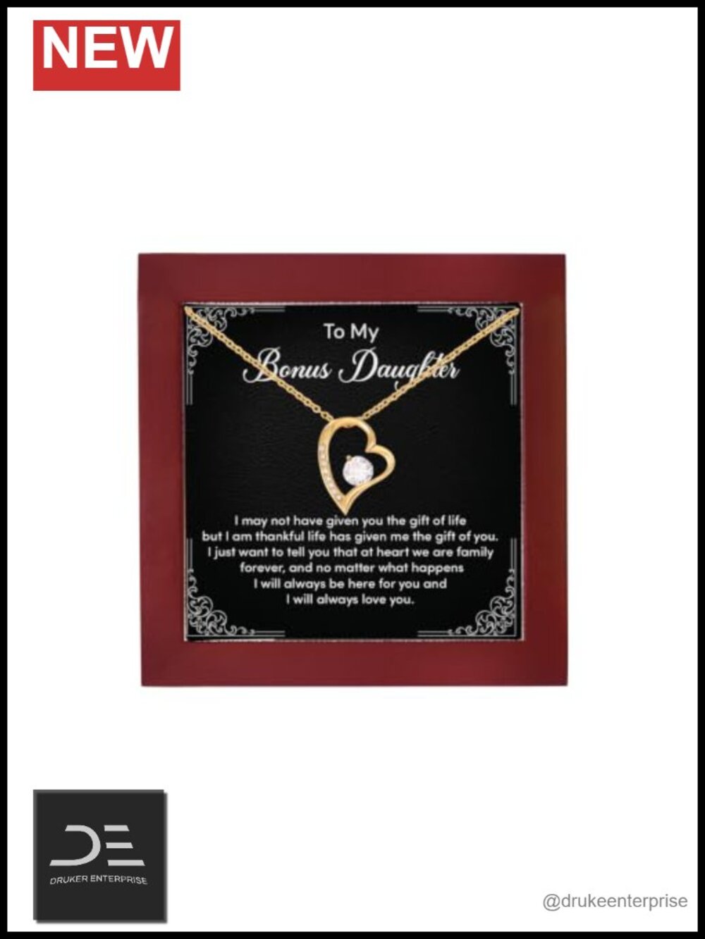 Bonus Daughter Necklace, 18k Yellow Gold Finish Pendant, Gift for Stepdaughter